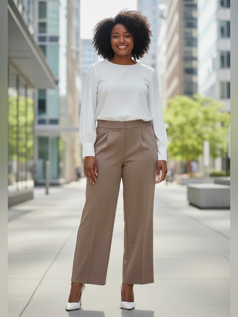 Tailored Wide-Leg Boot Cut Pants in Taupe